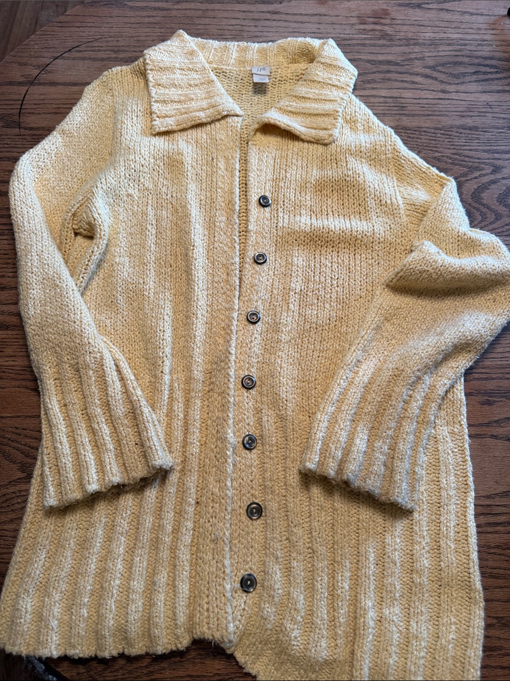 J. Jill Soft Yellow Button-Front Knit Cardigan